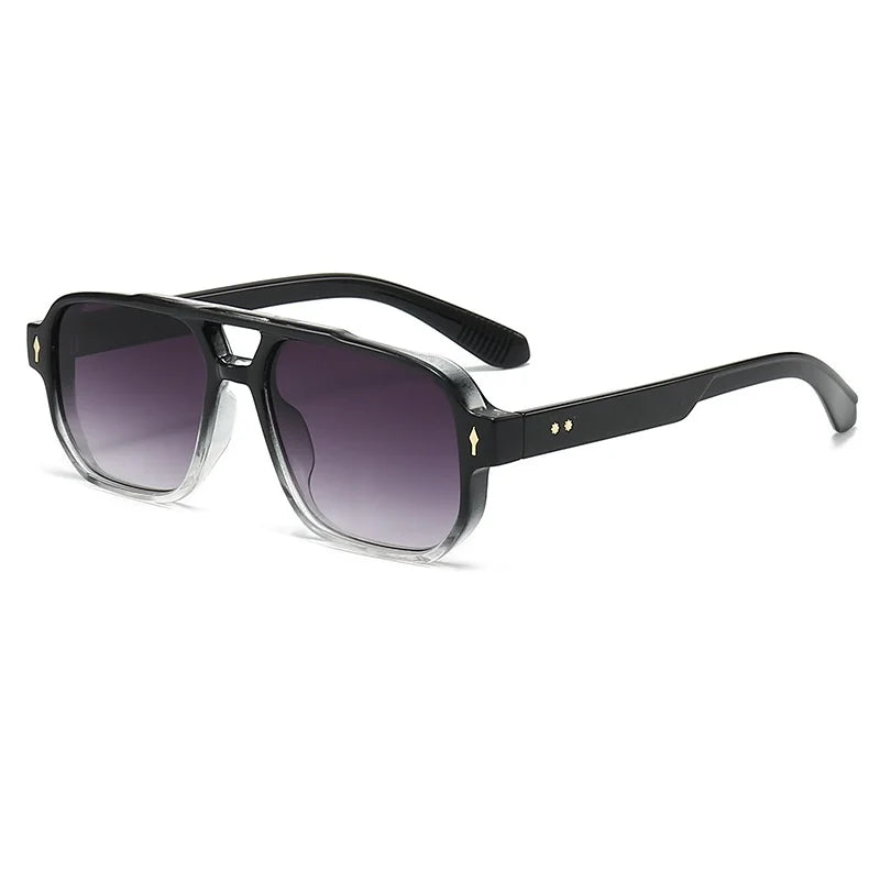 New Retro Double Bridge Square Sunglasses For Women Men Fashion Luxury Design Rivets Sun Glasses Trending Shades UV400 Eyeglasse exovai.com