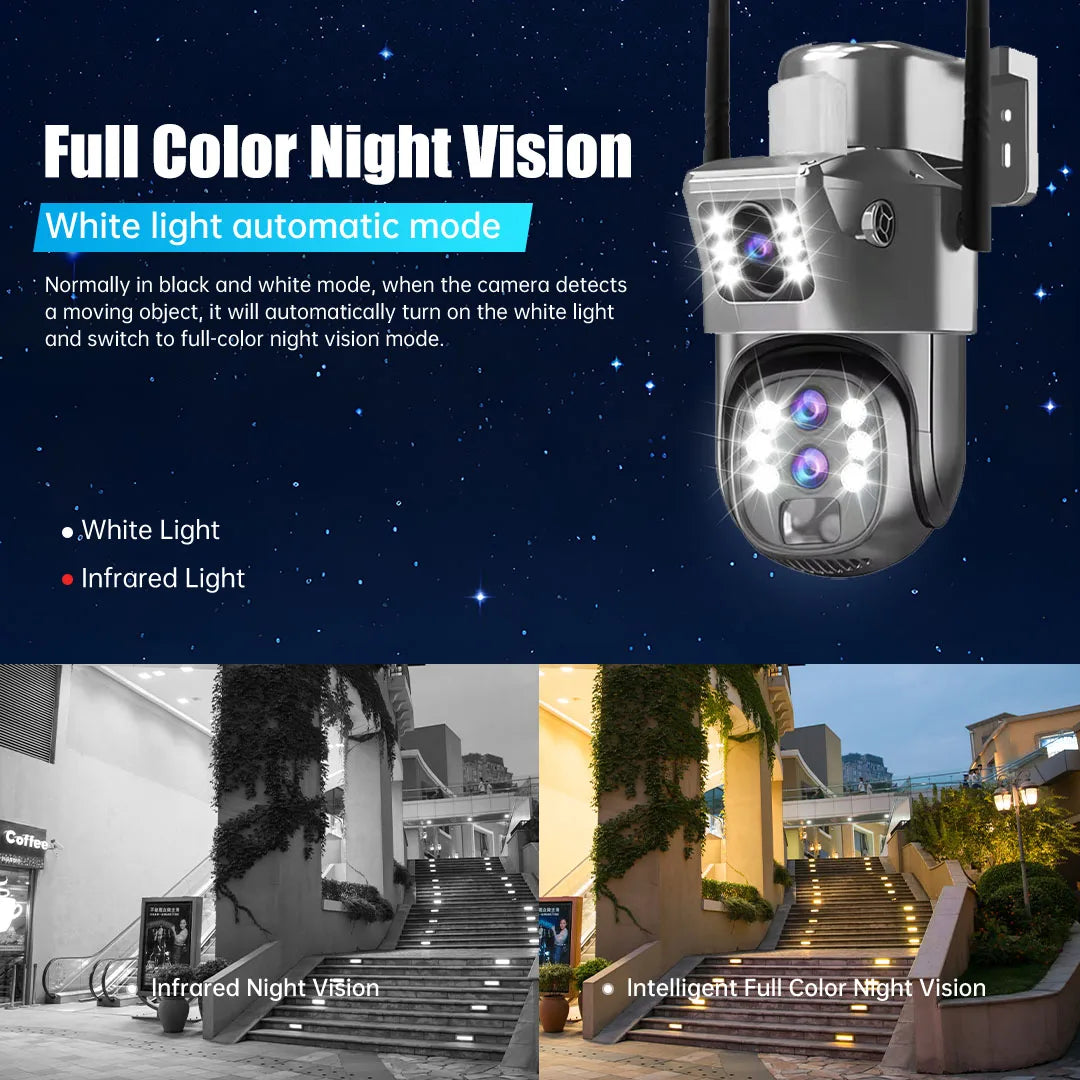 10X Optical Zoom 4G SIM Solar Camera 6K 12MP Three Lens WiFi Outdoor Surveillance Camera PIR Auto Tracking Solar Security CCTV exovai.com