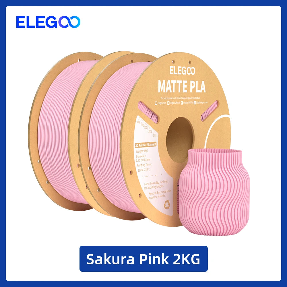 ELEGOO Matte PLA Filament 1KG,1.75mm FDM 3D Printer Filament Dimensional Accuracy +/- 0.02mm, 1kg Carboard Spool (2.2lbs) exovai.com