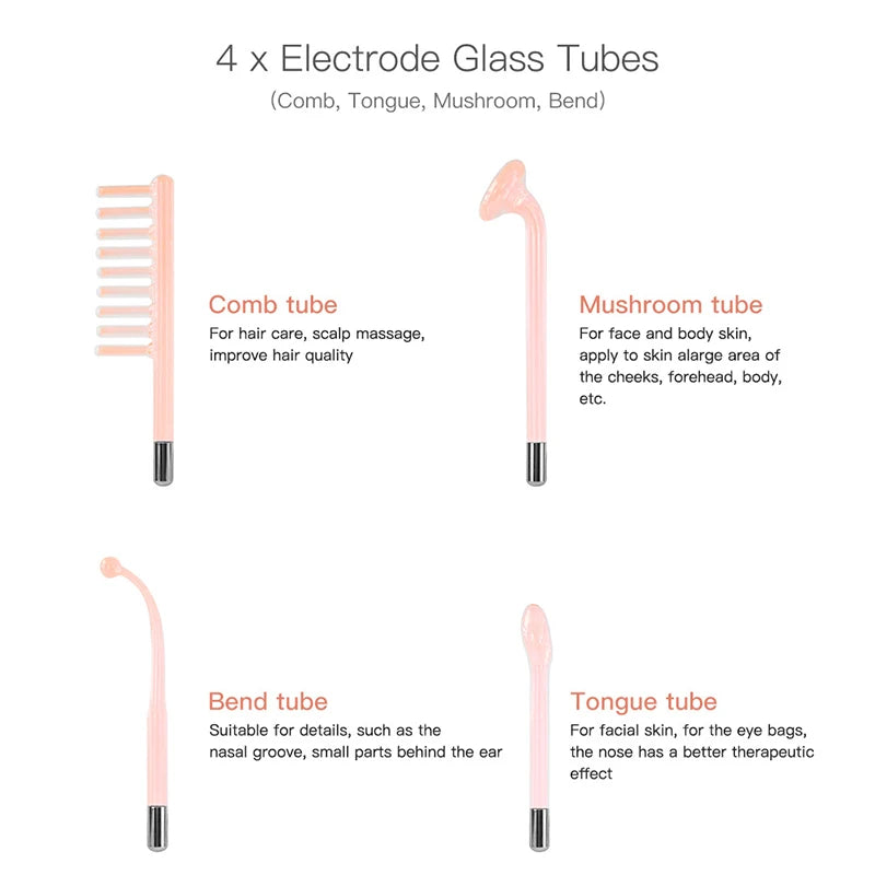 4 In 1 High Frequency Electrode Wand Neon Electrotherapy Glass Tube Acne Spot Remover Facial Therapy Wand Home Spa Beauty Device exovai.com