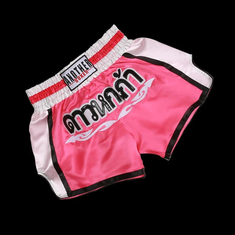 Muay Thai Pants Embroidery Boxing Shorts Women Men Satin Fight Kickboxing Training Trunks Kids Boy Girl Martial Arts MMA Clothes exovai.com
