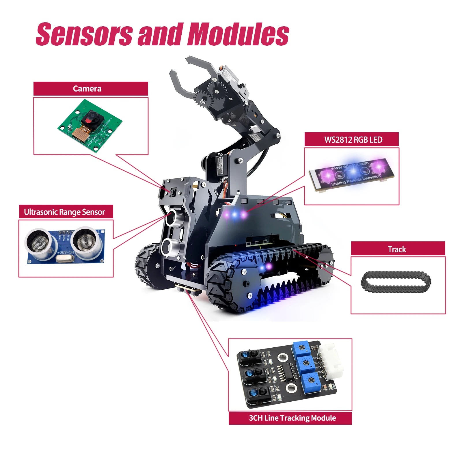 Adeept RaspTank Smart Robot Car Kit for Raspberry Pi 4/3B/3B+(Board Not Included) exovai.com