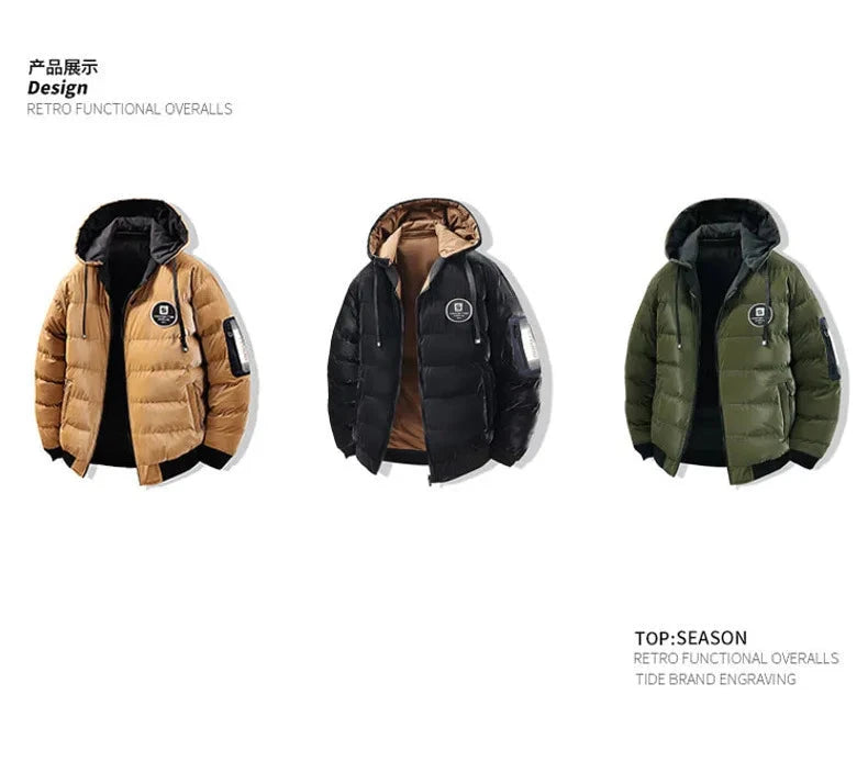 Double Sided Outerwear Men's New Cotton Padded Parkas Men Autumn Winter Jacket Brand Warm Comfortable Down Jacket Removable Hat exovai.com