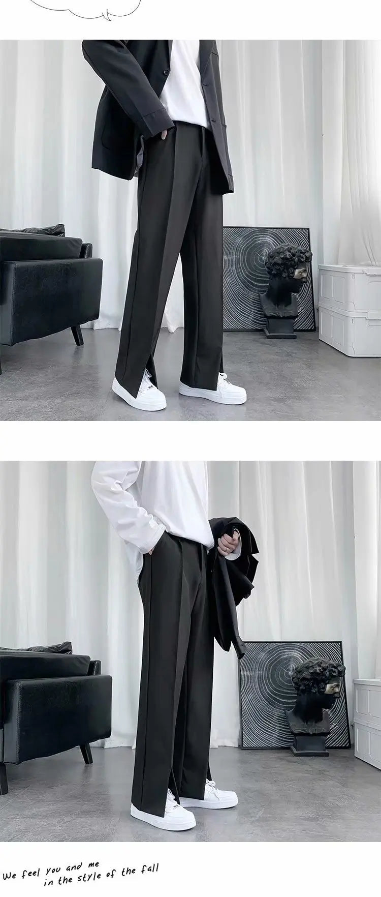 Spring/Summer Black Suit Pants Men Fashion Society Mens Dress Pants Korean Loose Straight Pants Mens Office Formal Trousers exovai.com