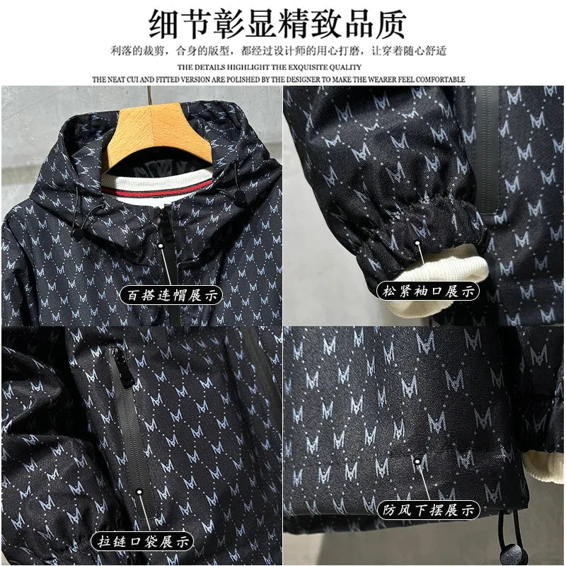 Men's Fashion Casual Spring Autumn Clothing Windproof Loose Jacket Black Color Outdoor Hooded Punching Jacket 7XL exovai.com