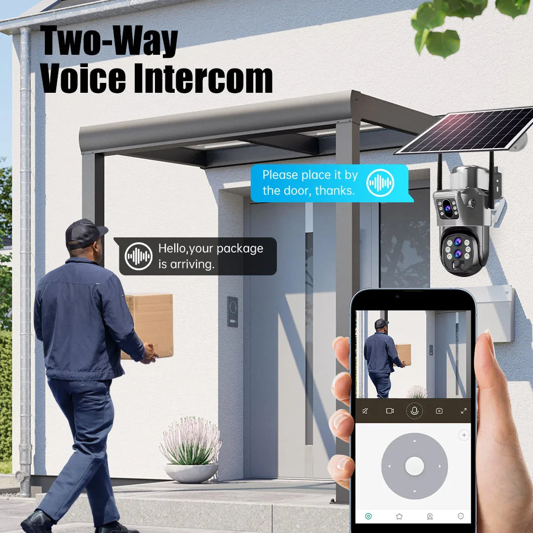 10X Optical Zoom 4G SIM Solar Camera 6K 12MP Three Lens WiFi Outdoor Surveillance Camera PIR Auto Tracking Solar Security CCTV exovai.com