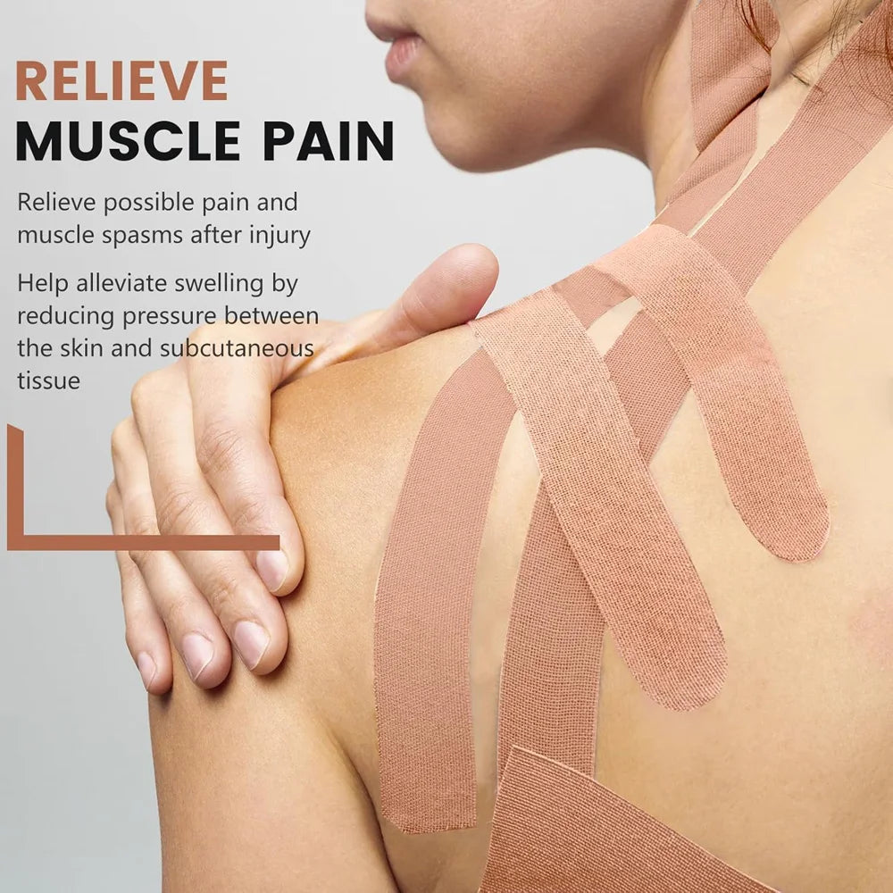 5 Roll Kinesiology Tape Precut | Waterproof Elastic Athletic Tape, Adhesive Sports Tape for Muscle Pain Relief & Joint Support exovai.com