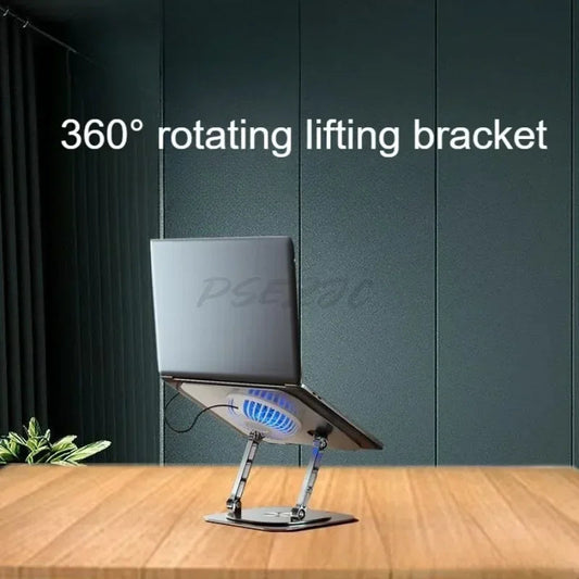Anti Slip 7-17 Inch Laptop Stand 360 ° Rotatable Aluminum Alloy Tablet Cooling Stand with Folding Fan and Radiator Stand exovai.com