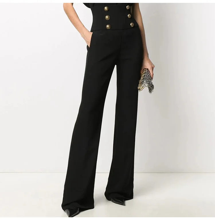 HarleyFashion Women New Arrival Summer Luxury Quality High Waist Buttons Wide-leg Maix Long Casual Loose Pants exovai.com