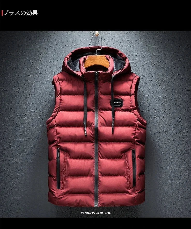 Brand Mens Jacket Sleeveless Vest Hooded Fashion Casual Coats Male Cotton-Padded Men's Vest Men Zipper Waistcoats Plus size 6XL exovai.com