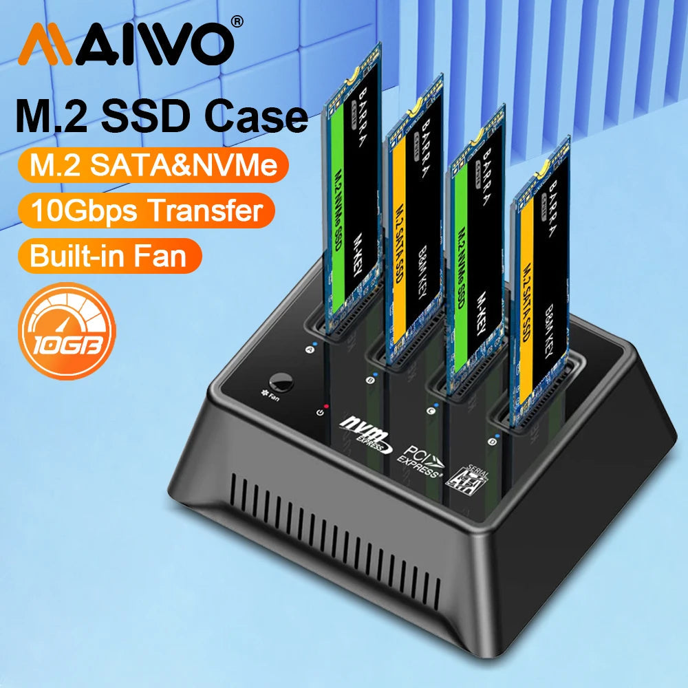 MAIWO 4 Bay M.2 Nvme Docking Station M/B Key Type-C 10Gbps M.2 Case USB C SSD Case NVME and NGFF External HD with Fan for PC exovai.com