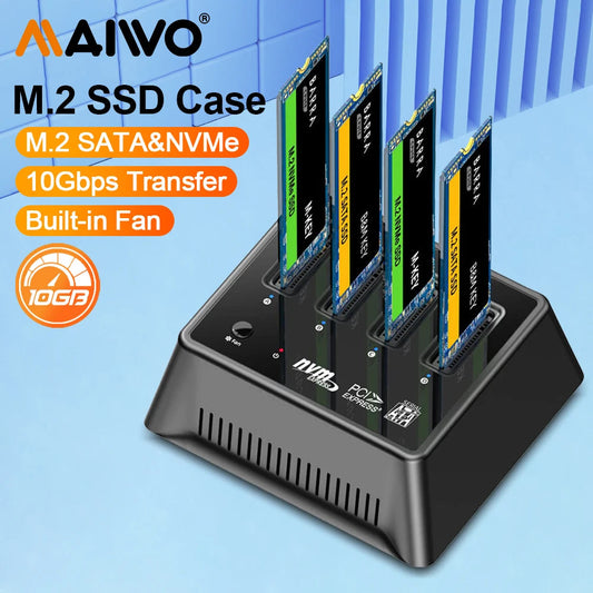 MAIWO 4 Bay M.2 Nvme Docking Station M/B Key Type-C 10Gbps M.2 Case USB C SSD Case NVME and NGFF External HD with Fan for PC exovai.com