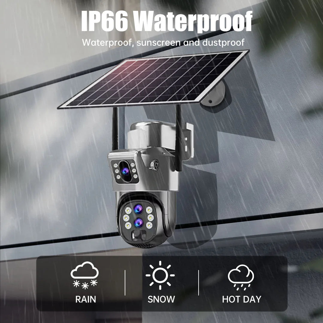 10X Optical Zoom 4G SIM Solar Camera 6K 12MP Three Lens WiFi Outdoor Surveillance Camera PIR Auto Tracking Solar Security CCTV exovai.com