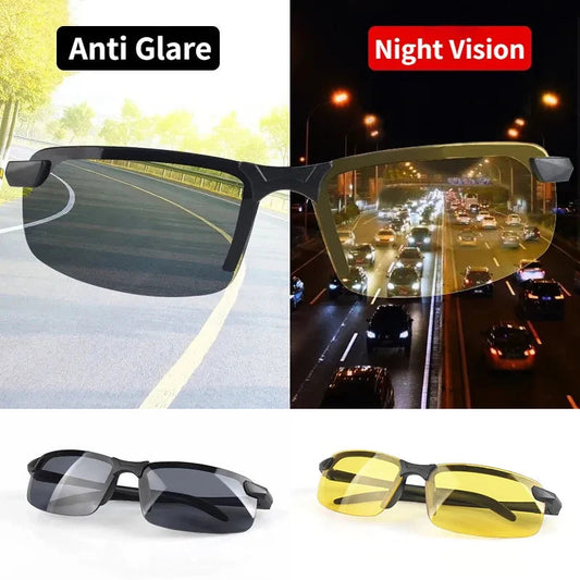 Night Vision Glasses Men Anti-Glare Driving Half Frame Sunglasses for Driver Outdoor Sport Goggles Women Day and Night Eyewear exovai.com