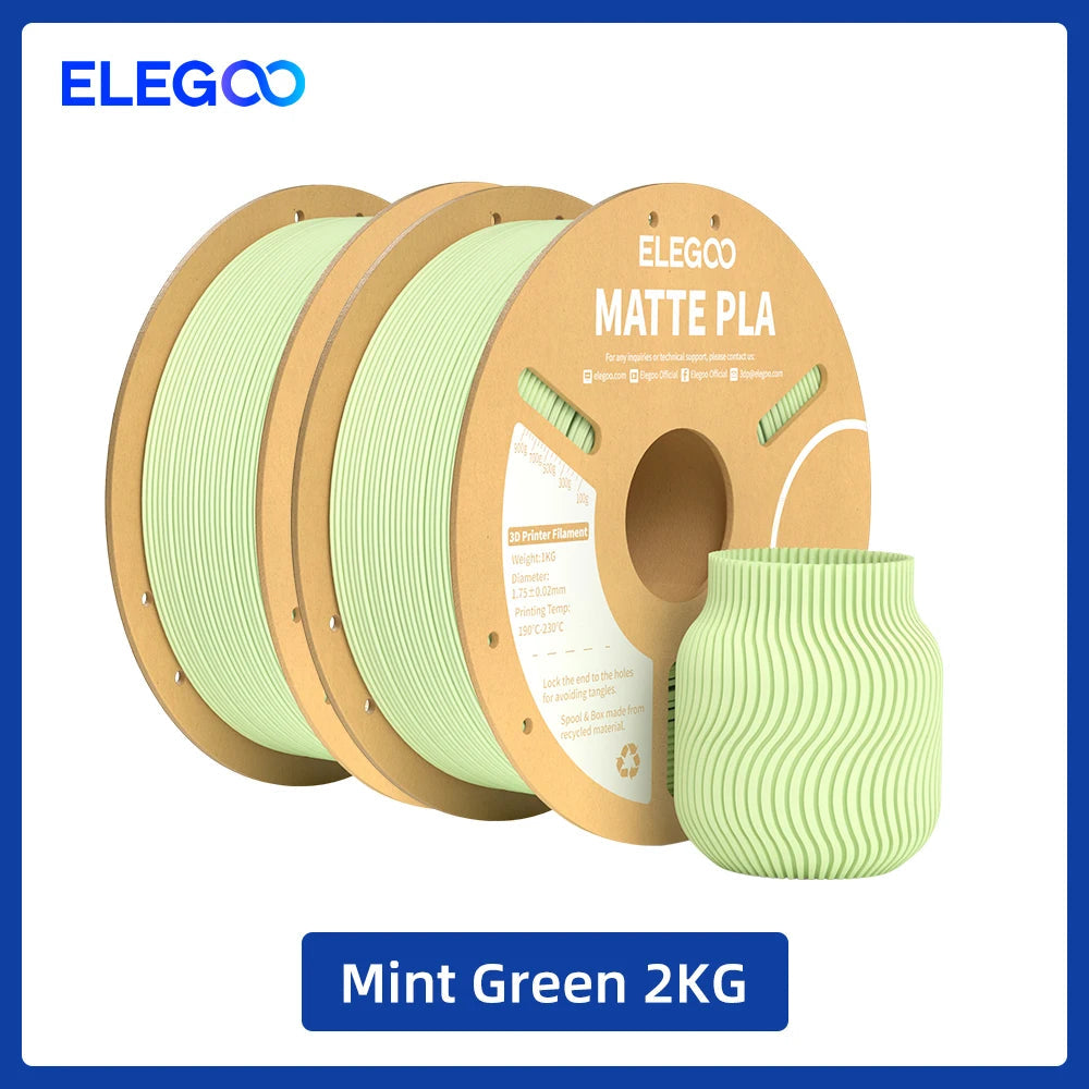 ELEGOO Matte PLA Filament 1KG,1.75mm FDM 3D Printer Filament Dimensional Accuracy +/- 0.02mm, 1kg Carboard Spool (2.2lbs) exovai.com