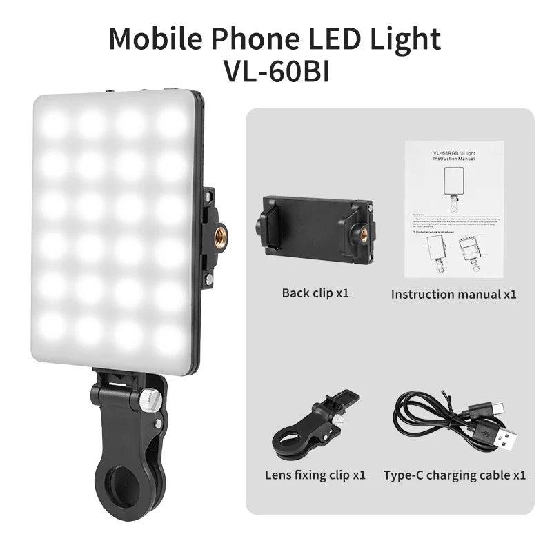 Mini Fill Light RGB LED Straight Pocket Video Photography Lighting Pocket Live Vlog Clip for Phone iPhone iPad Laptop Camera exovai.com