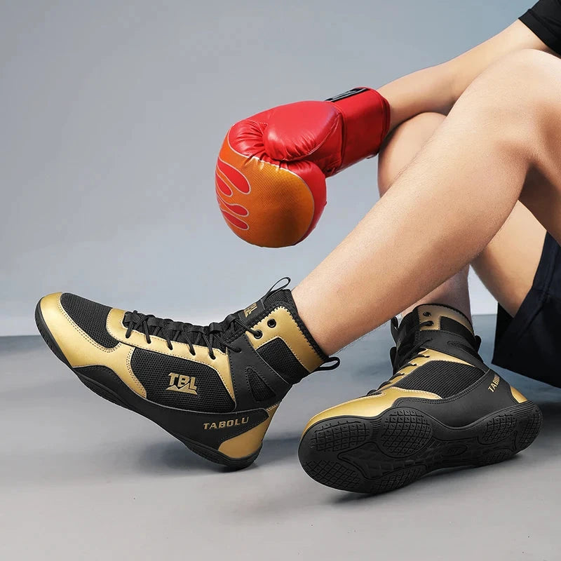 Wrestling shoes male Boxing Shoes Fighting Sanda Strength High Top Shoes light fighting Boots Weightlifting shoe Sneakers exovai.com