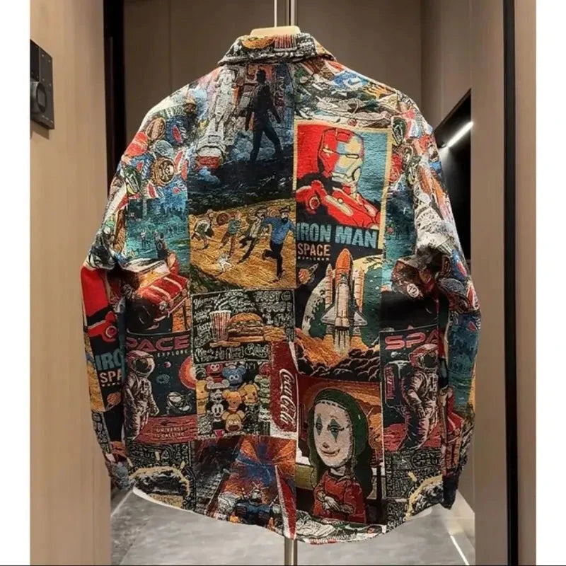 Men's Spring Autumn Fashion Casual Shirt New Style Painted Halo Ethnic Print High-end Loose Versatile Casual Jacket exovai.com