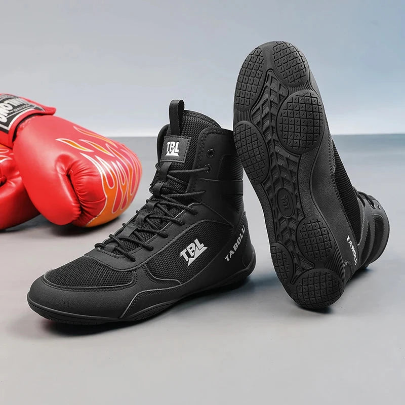 Wrestling shoes male Boxing Shoes Fighting Sanda Strength High Top Shoes light fighting Boots Weightlifting shoe Sneakers exovai.com