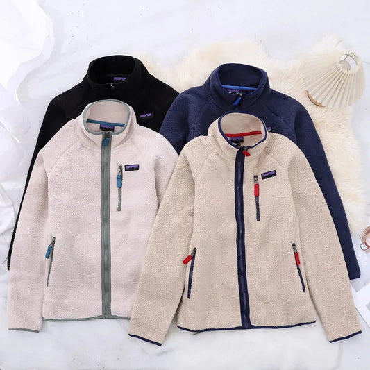 Outdoor Fleece Jackets for Men and Women Wool for Warmth Standing Collar Thickened Fleece Sports Autumn and Winter Parkas Coat exovai.com