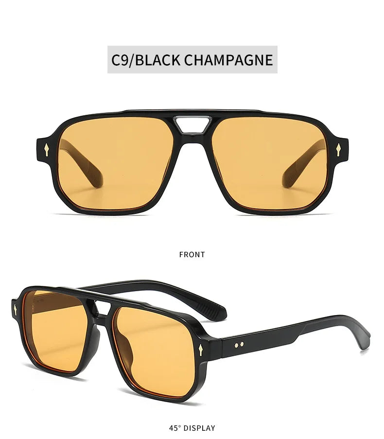 New Retro Double Bridge Square Sunglasses For Women Men Fashion Luxury Design Rivets Sun Glasses Trending Shades UV400 Eyeglasse exovai.com
