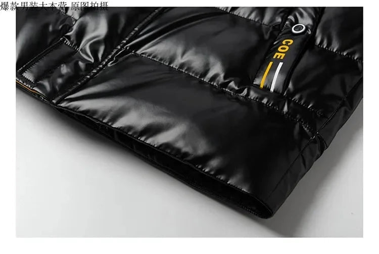 New Bright Leather Men Thicken Warm Winter Jacket Casual Parka Outwear Autumn Waterproof Stand Collar Hooded Coat Clothing exovai.com