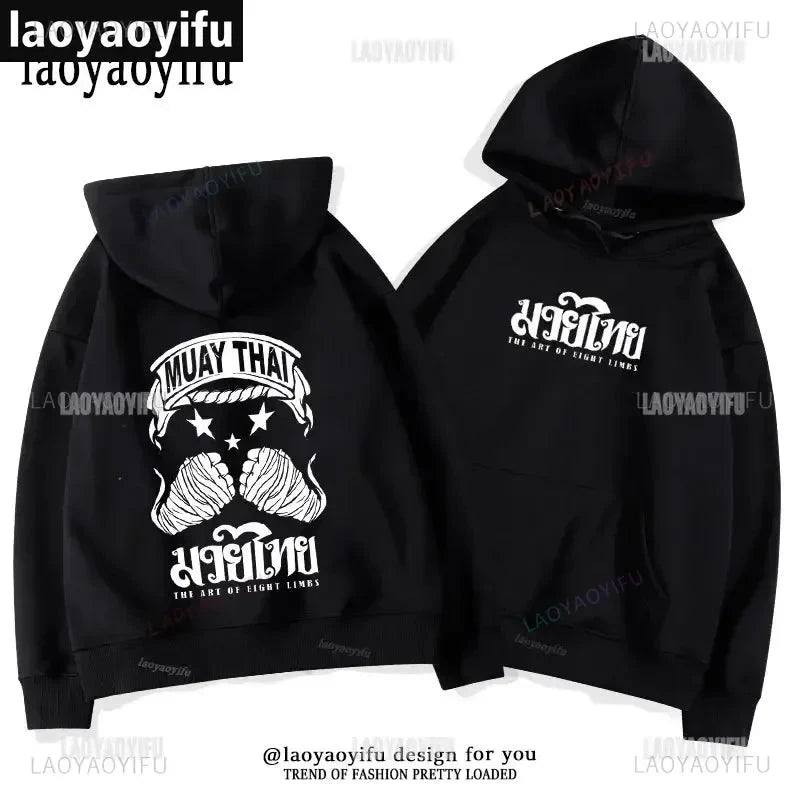 Muay Thai The Fist of King - Thailand Martial Art Pullover Hoodie Men Wai Kru Thailand Men Casual Pullovers 2024 New Style Tops exovai.com