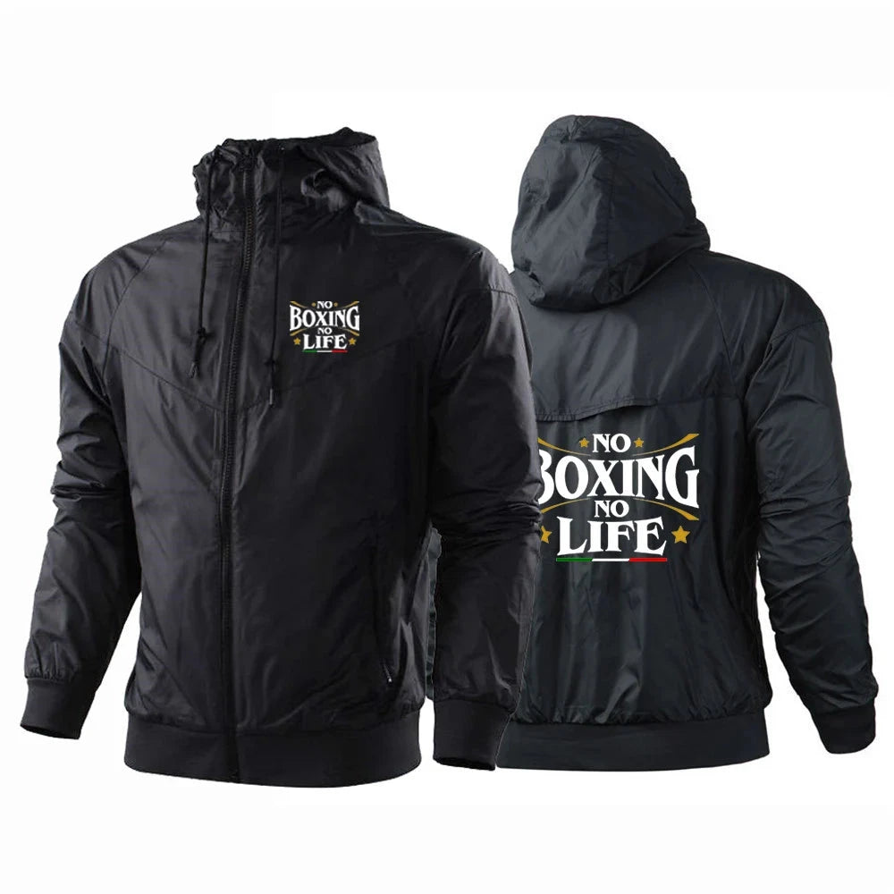 2025 No Boxing No Life Gym Men's Spring and Autumn Thin Windproof Casual Hooded Color Matching Fashion Printing Windbreaker Coat exovai.com