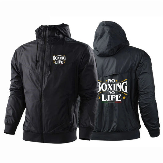 2025 No Boxing No Life Gym Men's Spring and Autumn Thin Windproof Casual Hooded Color Matching Fashion Printing Windbreaker Coat exovai.com