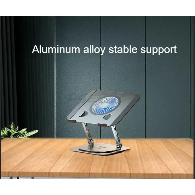 Anti Slip 7-17 Inch Laptop Stand 360 ° Rotatable Aluminum Alloy Tablet Cooling Stand with Folding Fan and Radiator Stand exovai.com
