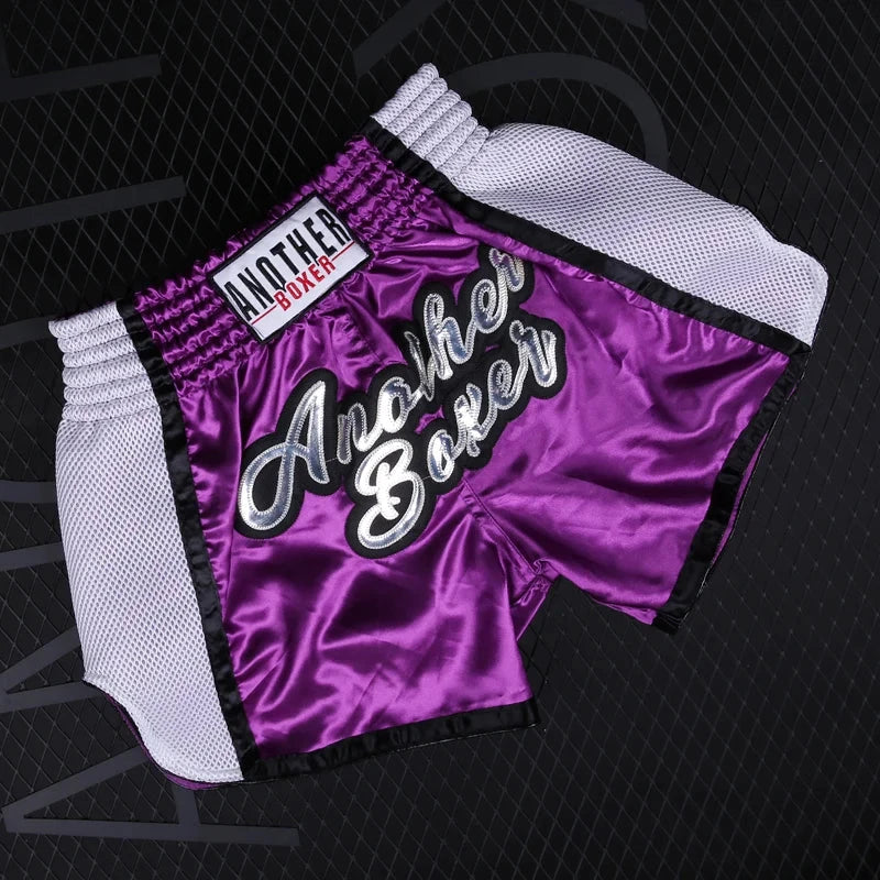 Muay Thai Pants Embroidery Boxing Shorts Women Men Satin Fight Kickboxing Training Trunks Kids Boy Girl Martial Arts MMA Clothes exovai.com