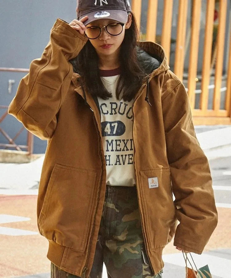 Winter New American Retro Long Sleeve Hooded Bomber Jacket Men's Fashion Cotton Thick Dom Quilted Casual Multi-pocket Coat exovai.com