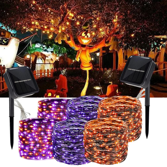 2 Pack 120LED Halloween Solar Powered Black Copper Wire Lamp Lights With 8 Lighting Modes Outdoor Waterproof Horror Atmosphere exovai.com