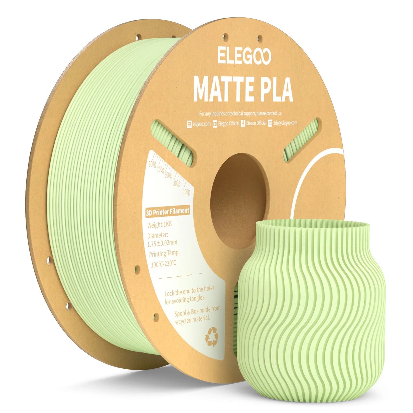 ELEGOO Matte PLA Filament 1KG,1.75mm FDM 3D Printer Filament Dimensional Accuracy +/- 0.02mm, 1kg Carboard Spool (2.2lbs) exovai.com