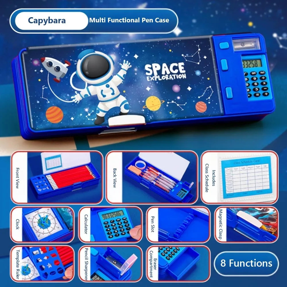 Plastic Pencil Case With Calculator/Pencil Sharpener Double Sided Use Pencil Box Large Capacity Multi-Functional exovai.com