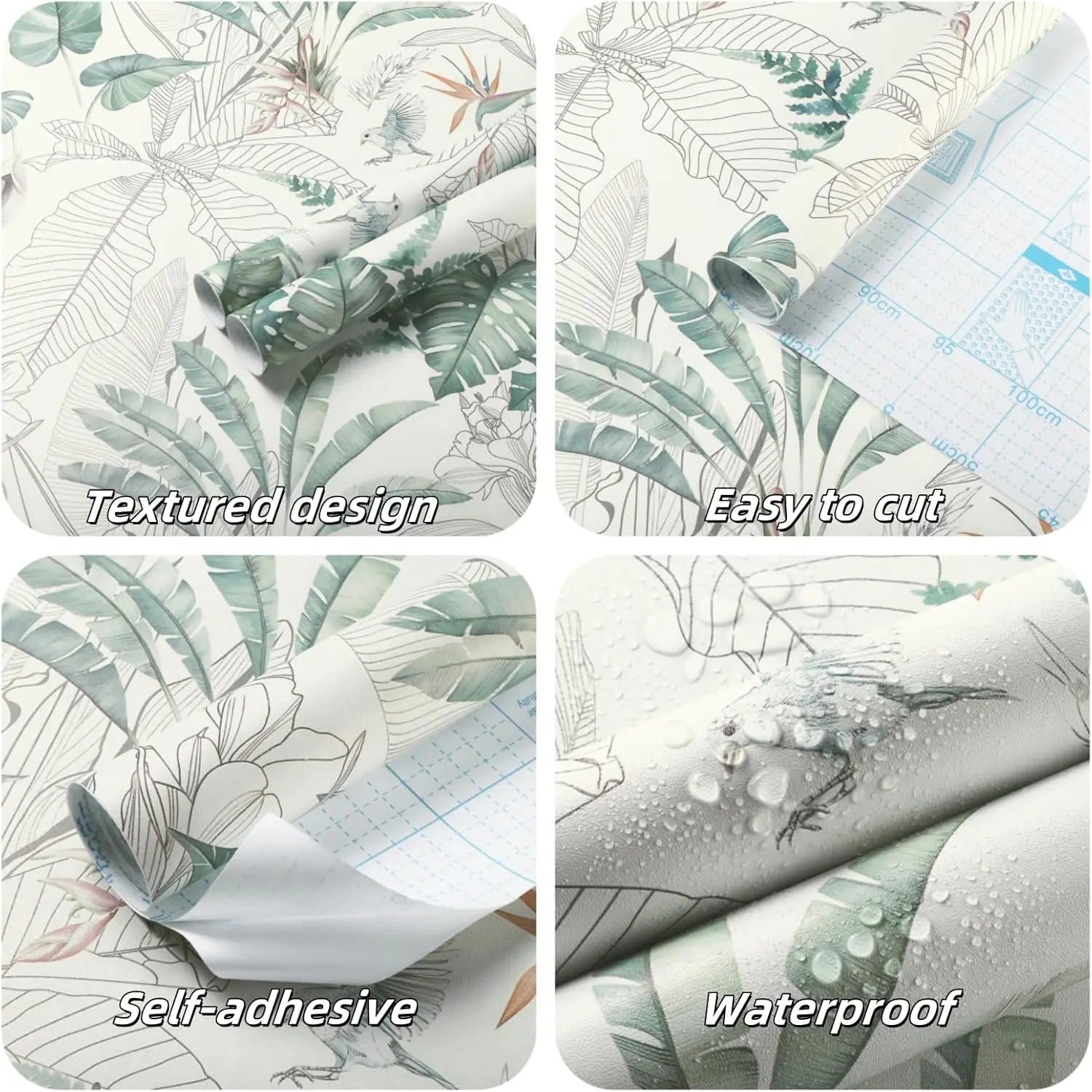 Tropical Palm Leaf Peel and Stick Wallpaper Light Green Olive Palm Tree Leaf Self Adhesive Wall Paper Removable Contact Paper exovai.com
