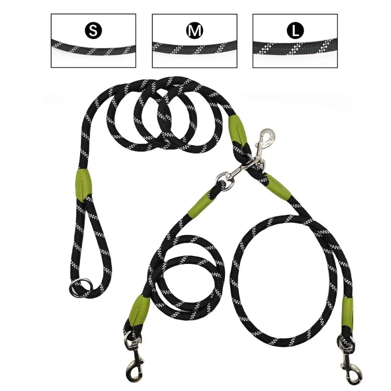 1 PC Hands Free Dog Leash for 2 Dogs Reflective Running Dual Dog Leash 360° Swivel Leash for Pet Outdoor Walking Jogging Hiking exovai.com
