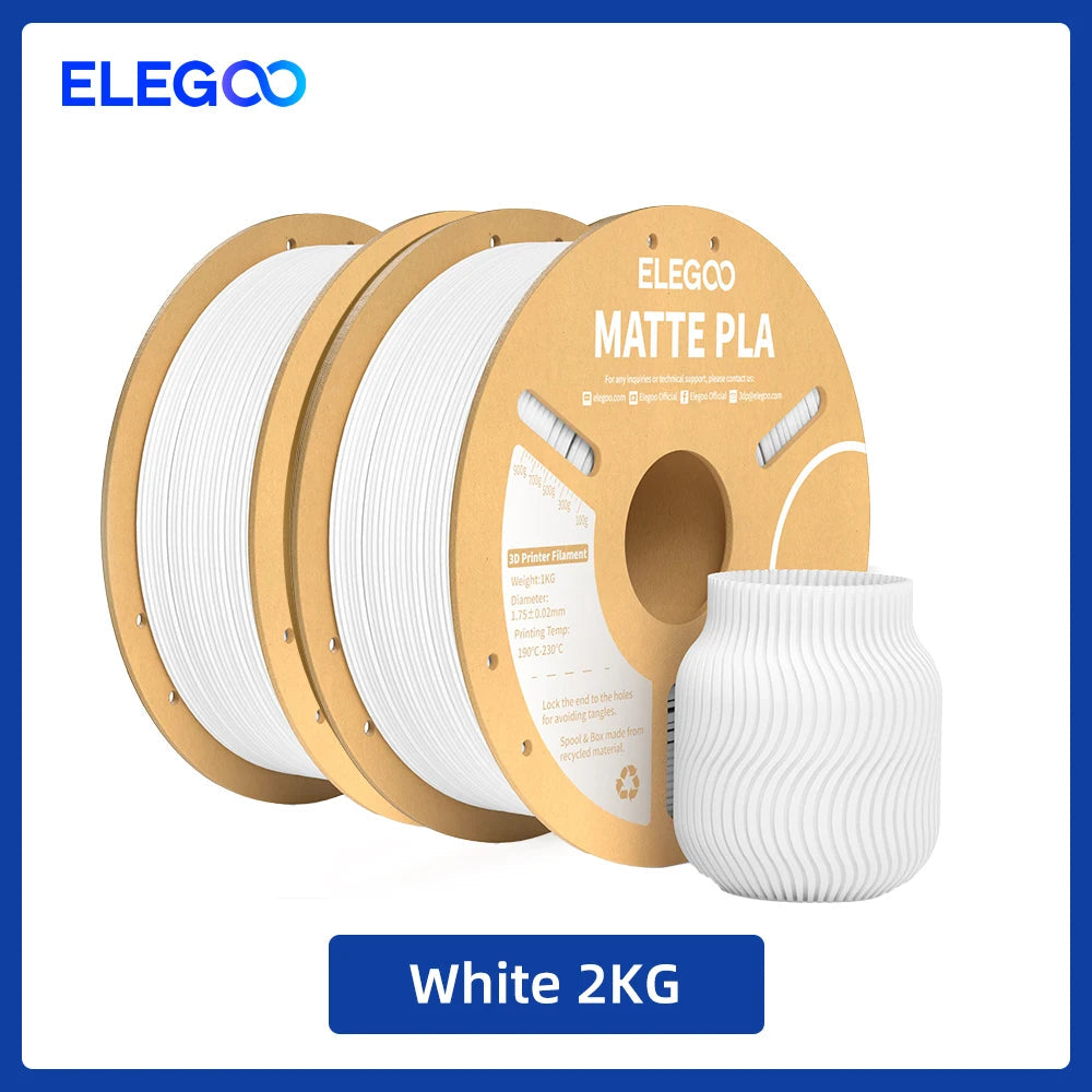 ELEGOO Matte PLA Filament 1KG,1.75mm FDM 3D Printer Filament Dimensional Accuracy +/- 0.02mm, 1kg Carboard Spool (2.2lbs) exovai.com