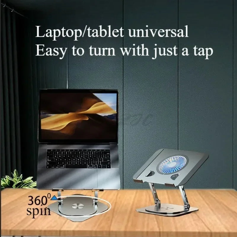 Anti Slip 7-17 Inch Laptop Stand 360 ° Rotatable Aluminum Alloy Tablet Cooling Stand with Folding Fan and Radiator Stand exovai.com