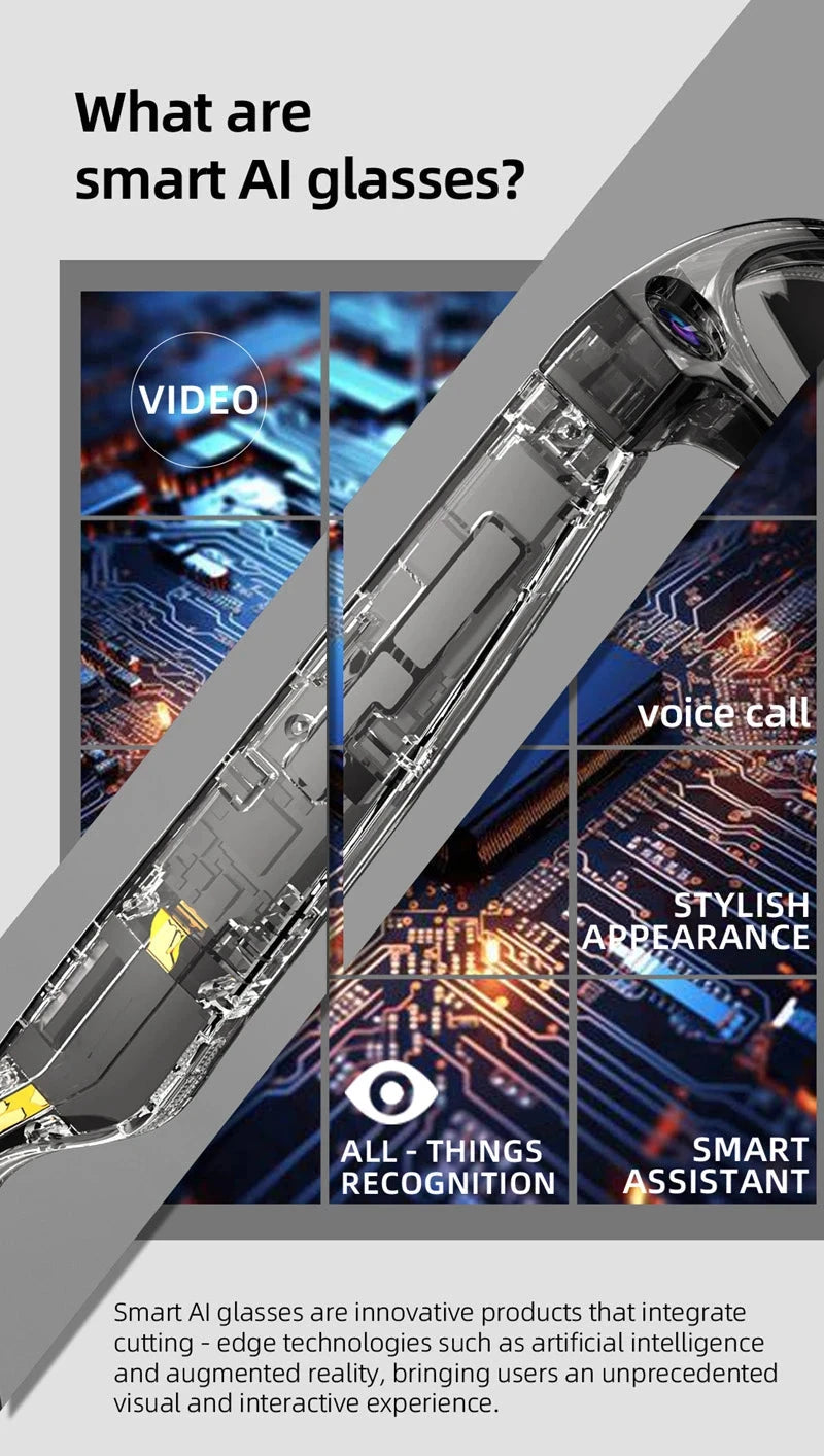 Xiaomi 4k Smart AI Bluetooth Glasses HD 800W pixel Shooting Waterproof Camera Photo Video Voice Call Translation Smart Glasses exovai.com