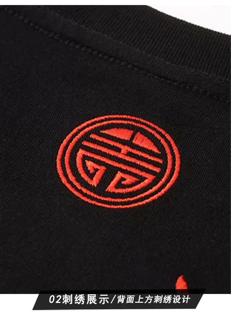 Summer Men T Shirt Harajuku Dragon Embroidery T Shirt Chinese Vintage Tees Tops Cotton Short Sleeve Casual Streetwear 09s Youth exovai.com