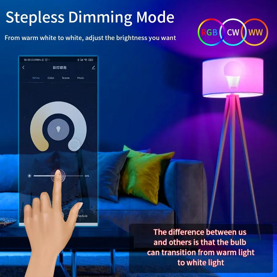 Tuya Smart LED Bulb E27 APP Control Dimmable Light Bluetooth RGB Lamp 220V Bedroom Decoration Party Lighting Smart Life exovai.com