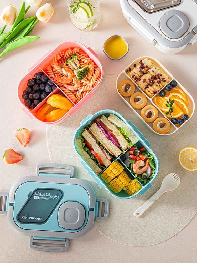 Portable Lunch Box Compartment Wheat Straw Bento Carrying Handle Box Reusable Tableware Containers Meal Snack Food Containers exovai.com