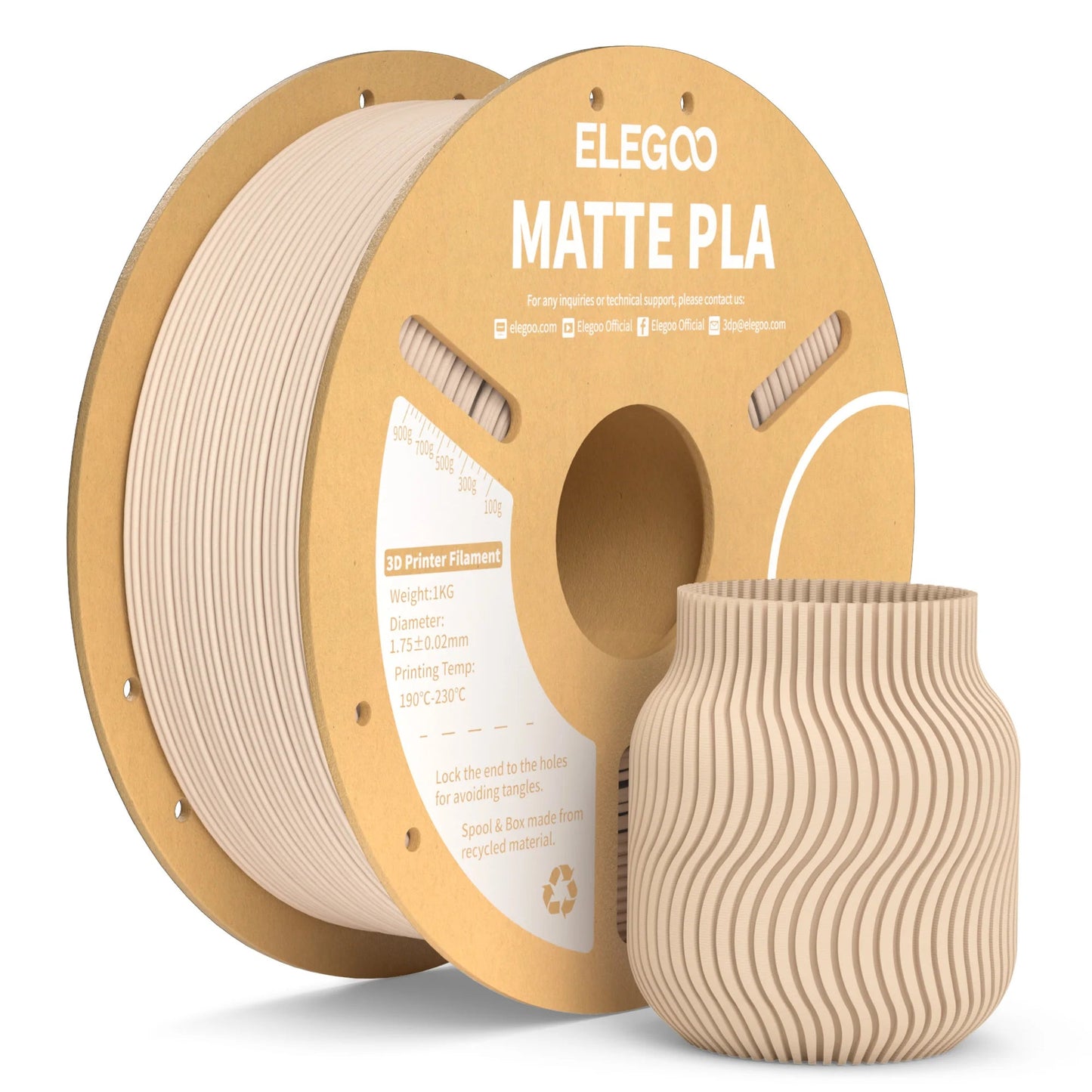 ELEGOO Matte PLA Filament 1KG,1.75mm FDM 3D Printer Filament Dimensional Accuracy +/- 0.02mm, 1kg Carboard Spool (2.2lbs) exovai.com