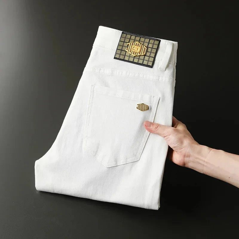 New Men'S Jeans Fashion Casual Slim Fit Version Elastic Blue High Quality Design Business Party Straight Tall Denim Pants exovai.com