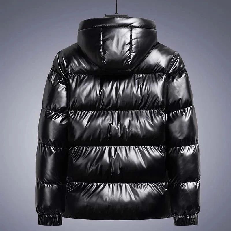 Men Parkas Thicken Warm Coat Men's Solid Color Parkas Coat Men's Fashion New Streetwear Winter Jacket Mens Glossy Black Jackets exovai.com