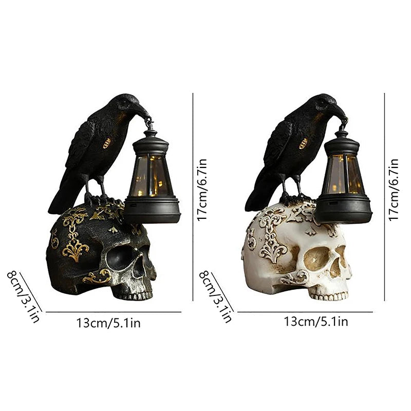Halloween Crow Skull Night Light Table Lamp Halloween Decorative Skull Lamp Gothic Decorative Night Light Resin Craftsmanship exovai.com