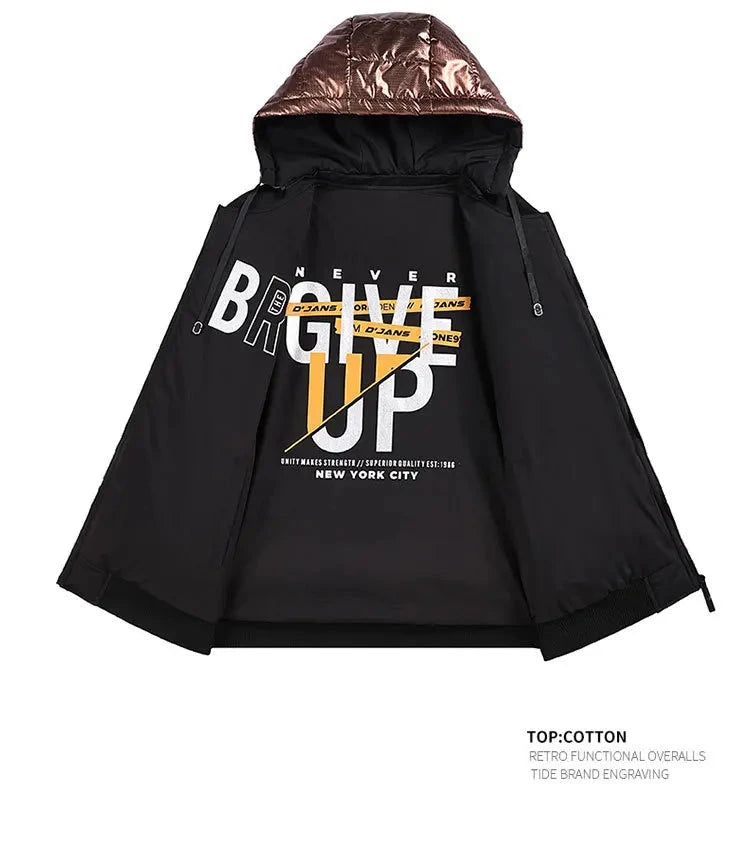 Men's Fashion Puffer Jacket Cotton Padded Thick Warm Puffy Parkas Hooded Windproof Thermal Overcoat Outerwear Plus Size L-5XL exovai.com