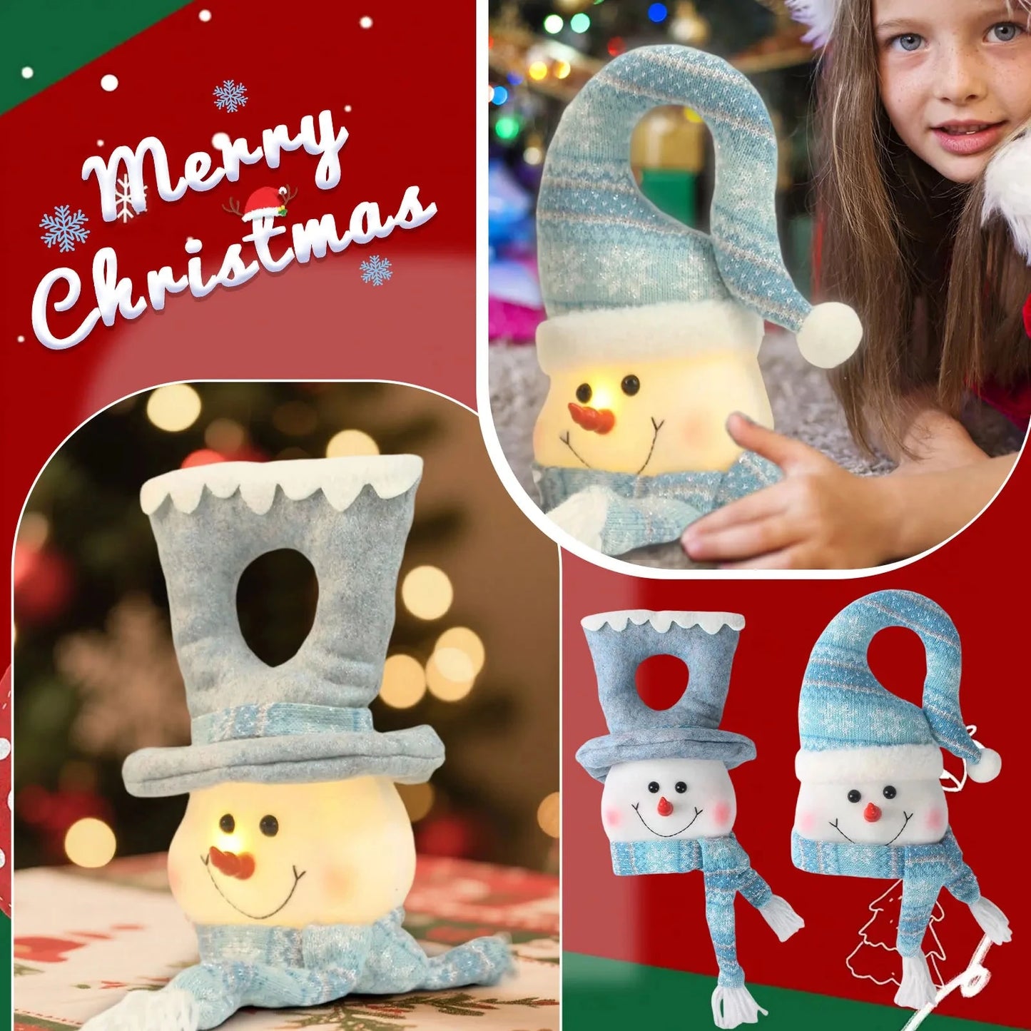 Christmas Lighted Blue Snowman Ornament Glowing Snowman Ocean Style Creative Christmas Gifts Home Door Hanging Decoration exovai.com