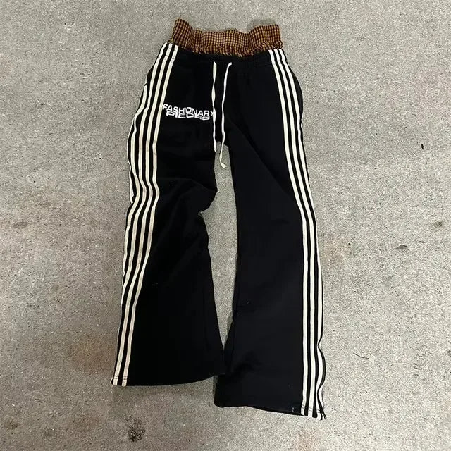 American Retro Striped Knitted Pants Men Y2k Street Harajuku Trendy Brand Oversized Trousers Loose Casual Wide Leg Pants Women exovai.com